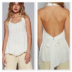 ♥️Hello Gorgeous! POL Backless Halter Sleeveless Top w/ Smocking Shirring Detail